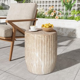 Christopher Knight Home Jayme Outdoor Cylinder Side Table, Lightweight Concrete End Table, Gear-Shaped Accent Garden Stool, Decorative Small Coffee Desk for Balcony Garden Living Room, 18.25" H Gold