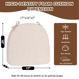Chair Cushions for Dining Chairs with Ties Removable Cover Non-Slip Bottom U Shaped Kitchen Chair Pads 40D High- Resilience Foam Indoor Seat Cushion 16"x17"x2" 1 Pack Beige Room Office Accessories