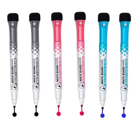 Phyxiul Dry Erase Board Marker Pen with Magnet, 3 Colors, 6 Pieces, Extra Fine Fluorescent Marker Pen, Water-based, Drawing, Round Point, 0.08 inch (2 mm), Eraser, Can Write on LED Signs, for Home and