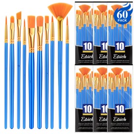 ESRICH Paint Brushes Set for Acrylic Painting,6Packs/60Pcs Nylon Hair Acrylic Paint Brushes, Professional Paintbrushes for Watercolor Oil Rock Face Drawing, Paint Brushes for Arts Paint Brush Kits.