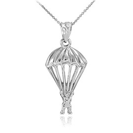 Solid 925 Sterling Silver Skydiving Parachuter Pendant Necklace, 20"