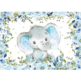 Sensfun Elephant Boy Baby Shower Backdrop, Blue Floral Elephant Baby Shower Party Decorations It's A Boy Little Peanut Baby Shower Banner Elephant Birthday Party Supplies Photography Background 7x5ft