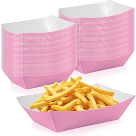 100 Pcs Pink Paper Food Tray Sturdy Disposable Food Boats Nacho Plates Disposable Serving Snack Trays for Catering, Party Birthday Supplies, and Food Service (Pink)