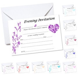 Pack of 10 Purple Evening Wedding Invitations with envelopes