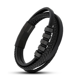 POLLDAN Mens Leather Bracelet with Adjustable Fit | Braided Mens Bracelet | Genuine Leather Bracelet for Men | Durable & Stylish Black Bracelet for Men | Classic Mens Jewelry (Craftsman)