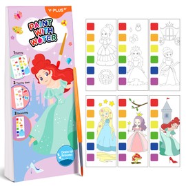 YPLUS Pocket Watercolor Book for Toddler, Art Activities Craft Toys Watercolor Painting Paper for Kids Gift Drawing with Brush- Princess