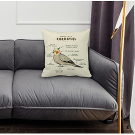 GICHUGI Cockatiel Pillow Covers 18x18 - Cockatiel Owner Gifts for Bird Lovers Women Men, Anatomy of a Cockatiel Pillow Covers, Funny Cute Cockatiel Vintage Decorative Throw Pillow Case