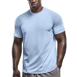 Zengjo Men's Running Shirt Quick Dry Moisture-Wicking Athletic T-Shirt for Workouts Gym Training Lightweight Performance Tee(Sky Blue,XX-Large)