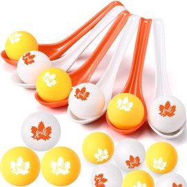 JellyArch 48 Pcs Autumn Thanksgiving Party Game Spoon Relay Race Toy Set, Pumpkin Maple Leaves Fall Themed Ball and Spoon Race Game for Thanksgiving Fall Party Favors Supplies(Maple Leaf)