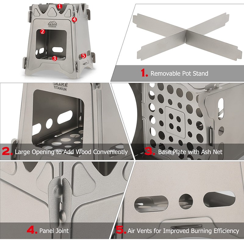 Camping Wood Stove Portable Folding Lightweight Titanium Wood Burning Backpacking