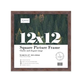 Almost Frameless 12x12 Walnut Picture Frame 12"x12"(30.5x30.5cm) Poster, Photo, Artwork, or Print. Thin Edge Slim Frame Portrait and Landscape Display with Wall Hooks