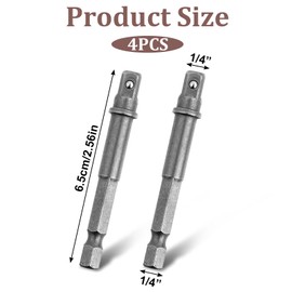 4 PCS 1/4" Socket Extension, Metal Hex to 1/4 Socket Adapter for Drill, Impact Driver Extension for Hex Shank