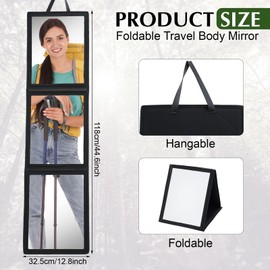 Yalikop Foldable Full Length Travel Mirror, Portable Shatterproof Hanging Mirror, Folding Full Length Travel Makeup Reflector for Camping, Rv, Small Spaces, Dance(Three Fold)