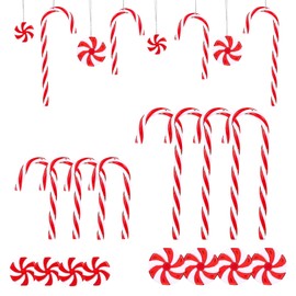 Naler 24pcs Candy Cane Ornaments Christmas Tree Decorations Plastic Acrylic Xmas Green and Red Ornaments Set Xmas Party Decorative Supplies