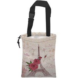 KXWQTRDD Car Trash Bag Pink Eiffel Tower and Roses Leak-Proof Waterproof Car Garbage Bag with Drawstring Foldable Canvas Trash Bin with Adjustable Buckle for Car Accessories, Travelling, Camping