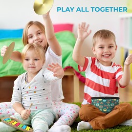 Stoie’s Percussion Toddler Musical Instruments, Montessori Wooden Set of Musical Instruments for Kids Ages 3-5, 5-9, 9-12- Baby Musical Toys with Baby Xylophone, Kids Mini Band Musical Instruments