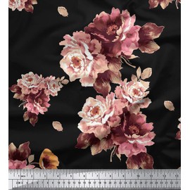 Soimoi Decorative 60" Inches Wide Floral Printed 2-Way Stretch Velvet Fabric by The Yard - Black