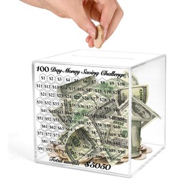 LingLingo Piggy Bank for Adults, Smash Box for Money, Unbreakable Clear Acrylic Piggy Bank,Must Break to Open,100 Day Money Saving Challenge for Cash Coin, Save $5050