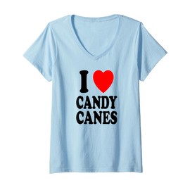 Womens I Heart (Love) Candy Canes Winter Peppermint Christmas V-Neck T-Shirt
