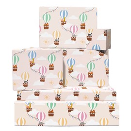 CENTRAL 23 Baby Shower Wrapping Paper Neutral - 6 Sheets Of Birthday Gift Wrap For Baby Boy Or Girl - Safari Animals In Hot Air Balloons - Baptism - Recyclable
