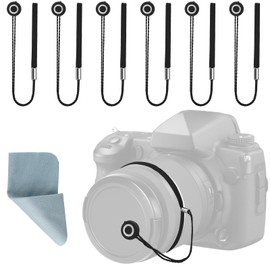 Lunhoo 6Pcs Lens Cap Keeper, Camera Lens Cap Leash with Cleaning Cloth, Lens Cap Tether for Universal DSLR SLR Evil Mirrorless Cameras and Camcorders
