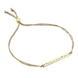 Lucky Feather Morse Code Bracelets for Women and Teenage Girls - 14K Gold Dipped Bar with Secret Message Engraved on Adjustable 7" - 8" Cord - Friendship Bracelet Gift for Her (Bestie)