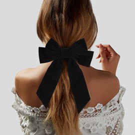 Big Velvet Hair Bows for Women and Girls - 7" Black Hair Clip Accessories, Elegant Gift for Mom, Wedding, Prom, Dating Outfits - Classy Hair Styling Decor