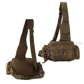 Yaogohua Fishing Tackle Bag Nylon 600D Fishing Gear Sling Pack with Waist Belt for Outdoor Travel Pack(Khaki)