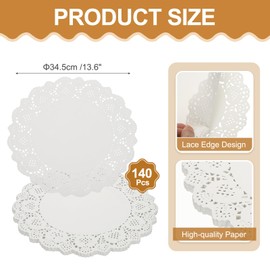 sourcing map 140pcs Paper Doilies, 13.6 inch Round Lace Doilies Disposable Paper Placemats for Wedding Christmas Tableware Decoration White