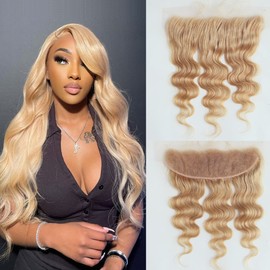 DoraBeauty #27 Honey Blonde Lace Frontal 100% Unprecessed Brazilian Virgan Human Hair Body Wave 13×4 inches Frontal Ear to Ear Free Part Pre Plucked Natural Hairline with Baby Hair 16 inches
