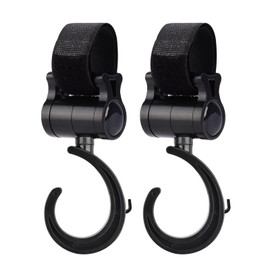Baby Stroller Hooks, 360 Degree Rotation, Universal Multifunction Hooks, Heavy Duty, Easy to Use (Set of 2, Black)