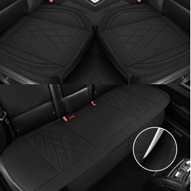 Microfiber Leather Car Seat Cover Full Set, Includes Front & Back Car Seat Protector, Premium Interior Covers with Storage Pockets, Padded Seat Covers for Cars Trucks SUV Auto (Black)