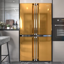 Gold Wallpaper Peel and Stick Wallpaper Gold Contact Paper Gold Metallic Wallpaper Golden Metal Look Wallpaper Stainless Steel Self-Adhesive Appliances Wallpaper DIY Cabinets Liner Decor 17.7“×78.7”