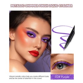 Metallic Purple Glitter Liquid Eyeliner, Diamond Glitter Eyeliner Waterproof, Liquid Eyeliner Pen, Colourful Long-Lasting, Highly Pigmented Smudge-proof Eye Makeup for Festive Makeovers 02#