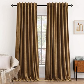 Dchola Gold Brown Velvet Curtains for Bedroom Window with Back Tab, Super Soft Vintage Luxury Heavy Drapes, Room Darkening Thermal Insulated Curtain for Living Room, W52 by L96 inches, 2 Panels
