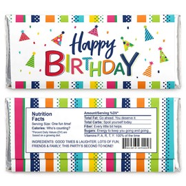 Cheerful Happy Birthday - Candy Bar Wrapper Colorful Birthday Party Favors - Set of 24