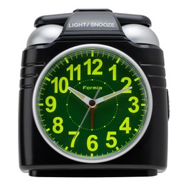 Formia HT-A030W-BK Tabletop Alarm Clock, Stand, Luminous, Silent, Continuous Second Hand, Electronic Sound, Bell Sound, Analog, Houdogaya Electronics, Black