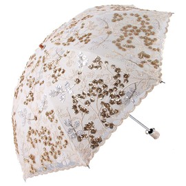 Honeystore Vintage Lace UV Sun Parasol Folding 3D Flower Embroidery Umbrella bm2002 Yellow
