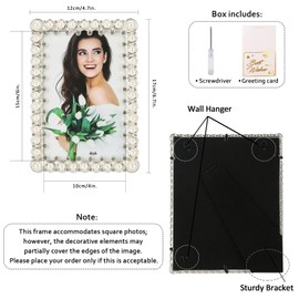 Goutangen 4x6 Picture Frame White Pearl Vintage Wedding Photo Frame with Glass Front | Elegant Art Decor Tabletop or Wall Display for Engagements, Anniversary, Graduation, Birthday Gifts for Women