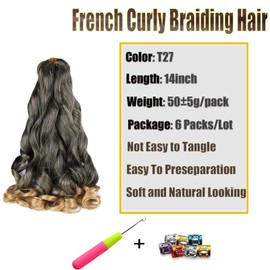 Viovian Short French Curl Braiding Hair 14 Inch 6 Pack Honey Blonde French Curls Bouncy Loose Wavy French Curly Braiding Hair Synthetic French Curl Braids T27(50g/pack)