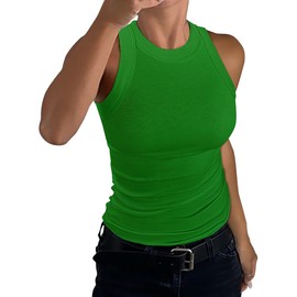 GEMBERA Womens Sleeveless Racerback High Neck Basic Ribbed Knit Fitted Tank Top Kelly Green L