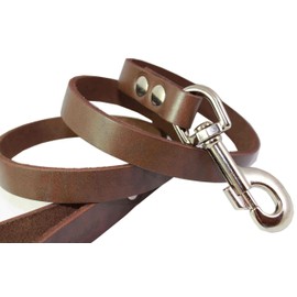 4' Real Leather Dog Leash Brown 3/4" Wide for Large Dogs Rottweiler, Mastiff