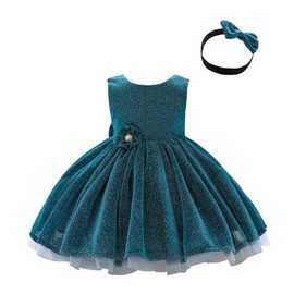 Dressy Daisy Baby Girls' Special Occasion Dress Wedding Flower Girl Party Ball Gown with Headband Size 9-12 Months, Dark Teal