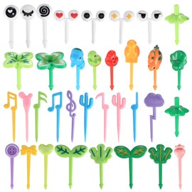 Pack of 50 Food Picks, Fruit Forks Children, Bento Box Accessories Skewers, Finger Food Picks, Fruit Toothpicks, Animal Eyes, Fruit Fork, Plastic, Reusable for Desserts, Fruit, Lunch Box, Birthday