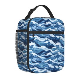 SIUKUS Insulated Lunch Box for Kids Boys Girls, Reusable Lunch Bag for School, Office, Picnic, Work, Travel, Nautical Sea Wave Theme Lunch Box