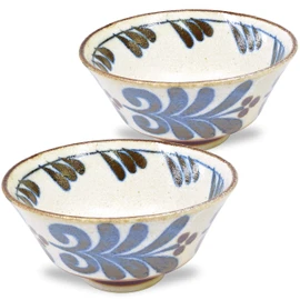 Mino Ware Japanese Rice Bowl, Rice Ramen Noodle Soup Sarada Pasta, PAIKAJI Warp Chawan, 5.0 inch, Wind Set of 2