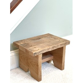 Classic Amish Reclaimed Wood Stool. Natural, Rustic, Solid. Versatile Home Decor Piece. Handmade in USA. Step/Sitting/Footstool/Plant Stand. 12 x 8.5 x 8