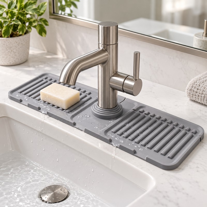 Silicone Faucet Splash Guard for Kitchen & Bathroom Sinks –