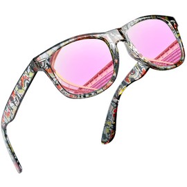 Joopin Trendy Polarized Sunglasses for Women, UV Protection Driving Sun Glasses Mens Shades Floral Leopard Square Frame Pink Mirrored Womens Sunglasses