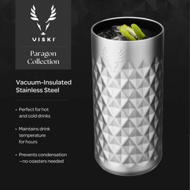 Viski Paragon Insulated Cocktail Tumbler, Insulated Highball Glasses Stainless Steel Highball Glasses with Ceramic Coating 16oz Gold Set of 1